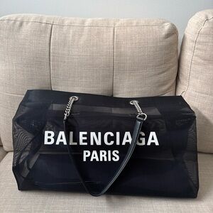 Balenciaga Duty Free Tote Bag Black Mesh Leather Large